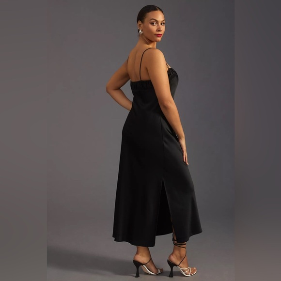 Anthropologie Square Neck Black Satin Slip Dress Size Small Petite - Picture 2 of 13